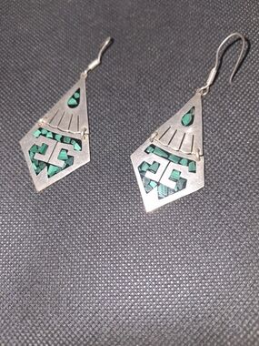 Vintage Malachite Inlay 925 Earrings